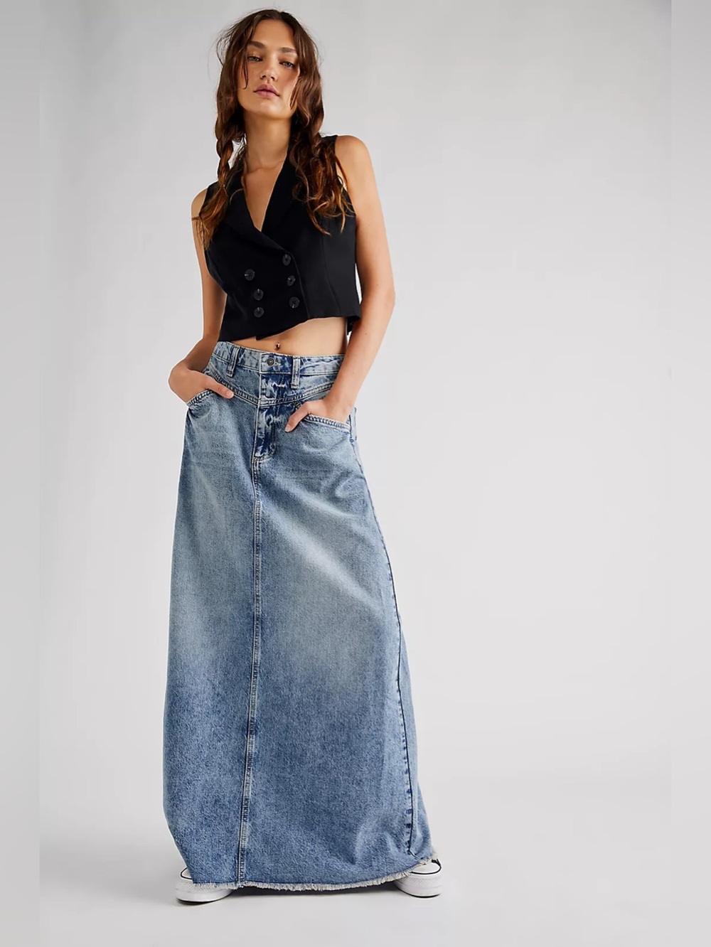 NWT FREE PEOPLE WE THE FREE Come As You Are Denim Maxi Skirt | Medium Indigo